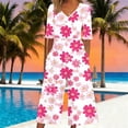 thumbnail image 1 of KIHOUT Women's Tropical Floral Print V-Neck Short Sleeve Wide Leg Jumpsuit Back Zipper Pocketed Casual Blouse for Summer Wear, 1 of 5