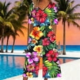thumbnail image 1 of KIHOUT Women's Tropical Floral Print V-Neck Short Sleeve Wide Leg Jumpsuit Back Zipper Pocketed Casual Blouse for Summer Wear, 1 of 5