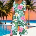 thumbnail image 1 of KIHOUT Women's Tropical Floral Print V-Neck Short Sleeve Wide Leg Jumpsuit Back Zipper Pocketed Casual Blouse for Summer Wear, 1 of 5