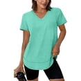 thumbnail image 1 of KIHOUT Women's V-Neck Curved Hem Workout T-Shirt Short Sleeve Stretchy Casual Athletic Top, 1 of 9