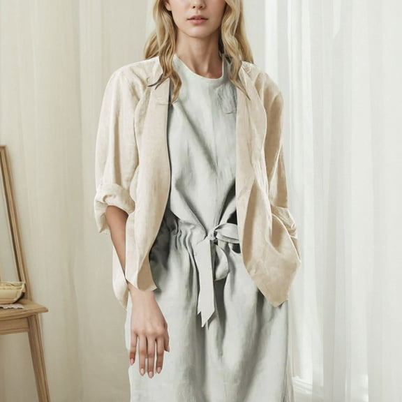 KIHOUT Women's V-Neck Linen Cardigan - Light Cover Up for Home Lounge Casual Spring Outings