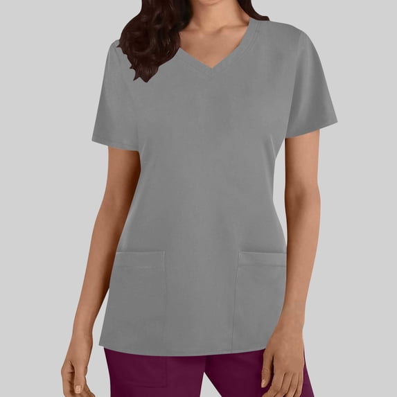 KIHOUT Women's V-Neck Short Sleeve Scrub Top with Functional Pockets Stretchy Uniform for Medical Work & Casual Wear