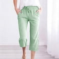 thumbnail image 1 of KIHOUT Women's Vertical Stripe Elastic Waist Cropped Pants - Linen-Like Cotton Blend, Drawstring, Side Pockets, Casual All-Season Capri Pants, 1 of 7