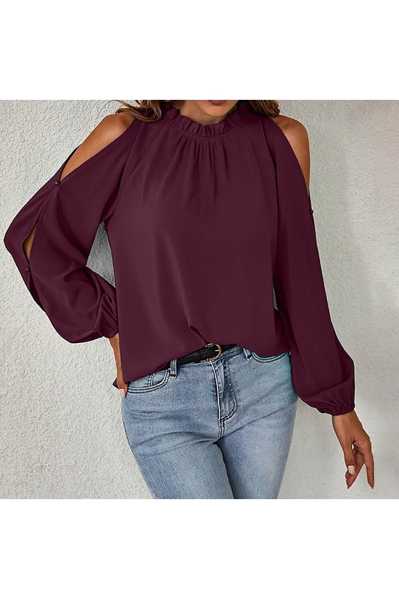 Womens Blouses Fashion Women Casaul Solid Long Sleeve Strapless Rhinestone T Shirt Tops
