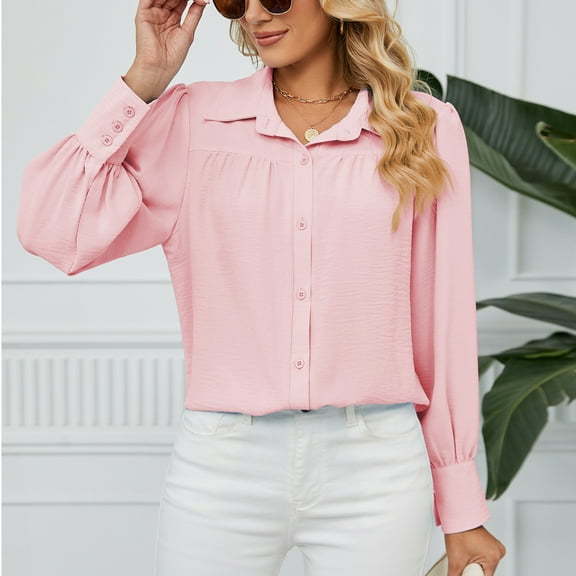 KIHOUT Womens Blouses Fashion Women Plus-Size Solid Long Sleeve Round-Neck Casual Blouse T-shirt Tops