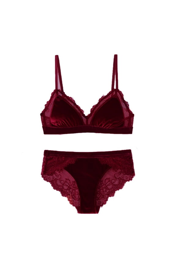 Womens Bras Women Lace Splicing Velvet Strapless Hollow Out Thin Underwear with Suit