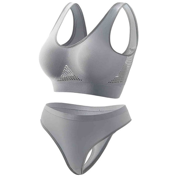 KIHOUT Womens Bras Clearance Women's Non Steel Ring Gathered Seamless Suspender Breathable Gathered Sports Underwear Underwear Set