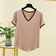 thumbnail image 1 of KIHOUT Womens' Casual V-Neck Loose Short Sleeve Leopard Patchwork Top/Shirt Summer Clearance, 1 of 5