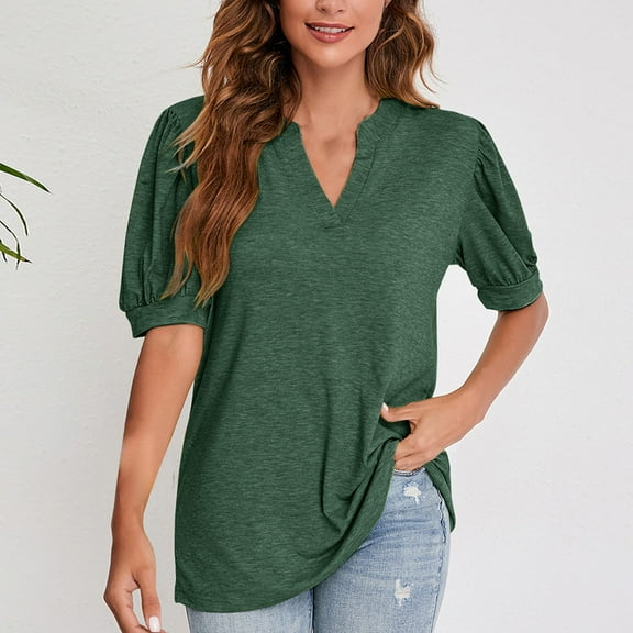 KIHOUT Womens' Fashion Printed Short Sleeves Blouse V-Neck Casual Tops Summer