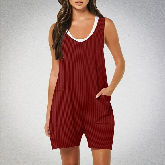 KIHOUT Womens Fashion Shorts Women’s Elastic Waist Summer Solid Casual With Pockets Outing Shorts Pants Jumpsuit