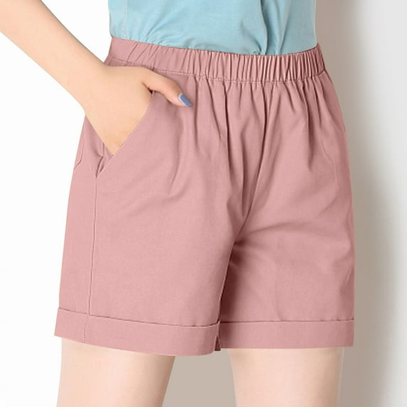 KIHOUT Womens Fashion Shorts Women's Solid Color Elastic Waistband Pocket Sports Shorts Shorts Discount