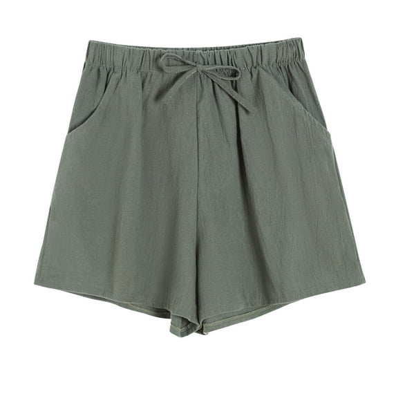 KIHOUT Womens Fashion Shorts Women's Solid Color Loose Cotton Crepe Casual Wide Leg Shorts Discount