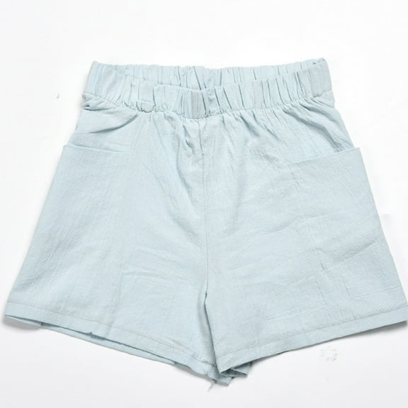 KIHOUT Womens Fashion Shorts Women's Solid Cotton Wrinkled Thin Wide Leg High Waist Loose Casual Shorts