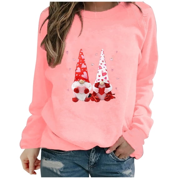 KIHOUT Womens Fashion Sweatshirts Ladies Casual Valentine's Day Heart Print Round Neck Casual Blouse Tops