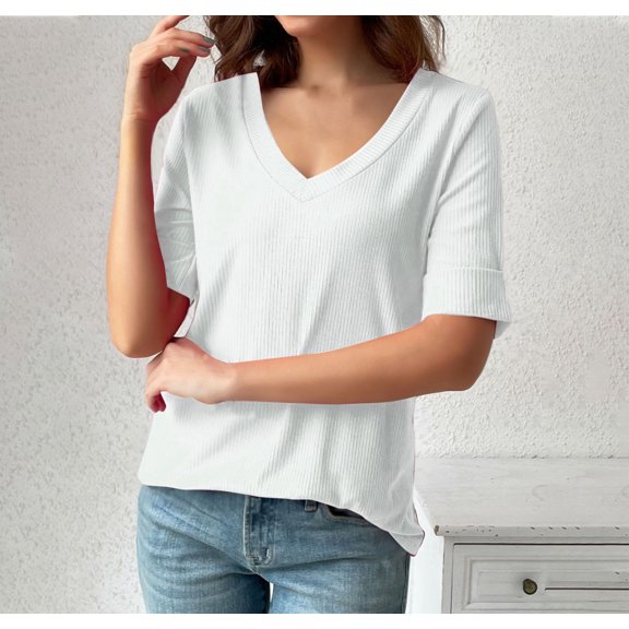 KIHOUT Womens' Floral Print V-Neck Three-Breasted T-Shirt Loose Top Summer