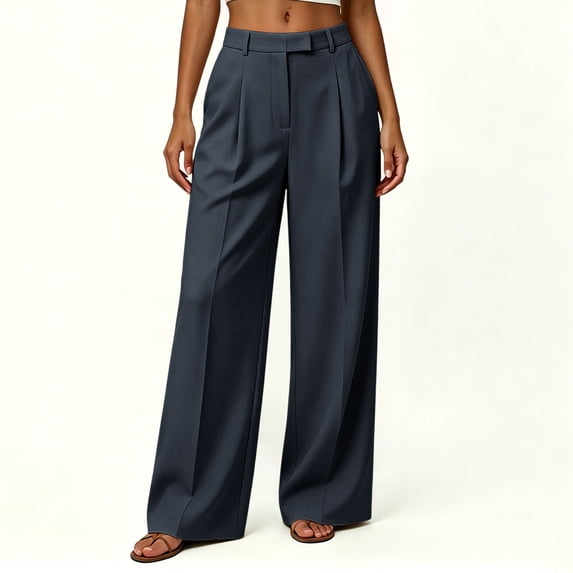 KIHOUT Womens High Waisted Wide Leg Pants Pleated Front Casual Loose Fit Trousers Solid Color Flowy Palazzo Pants with Pockets for Women Daily