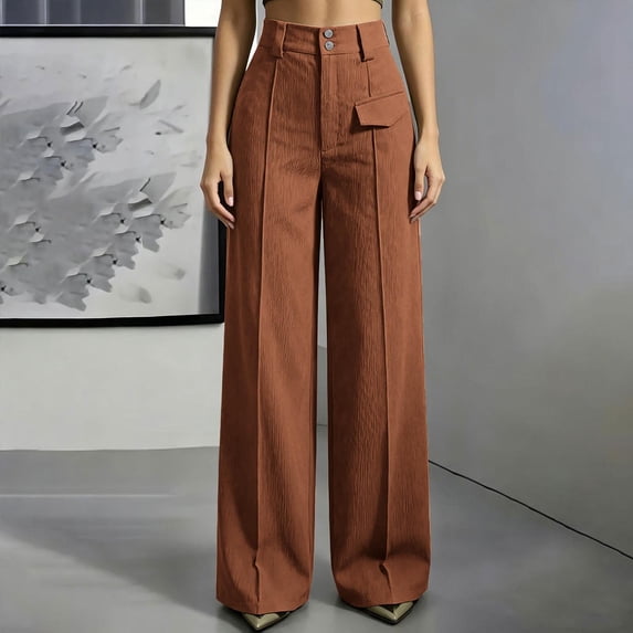 KIHOUT Womens High Waisted Wide Leg Pants Vintage Corduroy Elastic Back Casual Loose Fit Straight Trousers with Pockets Solid Color