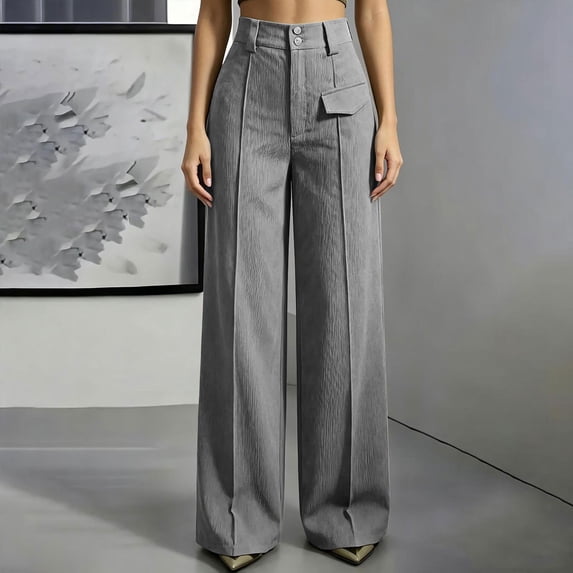 KIHOUT Womens High Waisted Wide Leg Pants Vintage Corduroy Elastic Back Casual Loose Fit Straight Trousers with Pockets Solid Color