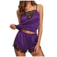 thumbnail image 1 of KIHOUT Womens Pajamas Sets Women Sleepwear Sleeveless Strap Nightwear Lace Trim Satin Cami Top Pajama Sets, 1 of 3