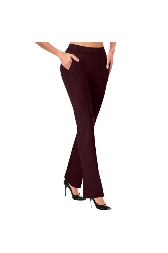 Womens Pants Plus Size ,Womens Solid Color Dress Pants Hot ,High Waisted Straight Leg Work Pants,Elastic Waisted Office Casual Pants Pockets Long Pants