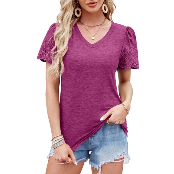 KIHOUT Womens' Short Sleeved Shirt With Checkered Printed Button Casual T-Shirt Top Summer