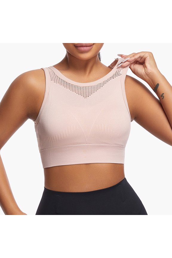 Womens Sport Bra Plus Size Women's Hollow Back Gathering Yoga Fixed Chest Cushion Style Steel Ring Gathering Sports Bra
