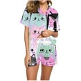 thumbnail image 1 of KIHOUT Womens Summer Fashion Cute Cat Pattern Pajama Two-piece Set Discount ,V-Neck Short Sleeve Button Shirt with Pocket,Elastic Waist Pajama Shorts,Ladies Home Casual Pajama Sets S-2XL, 1 of 4