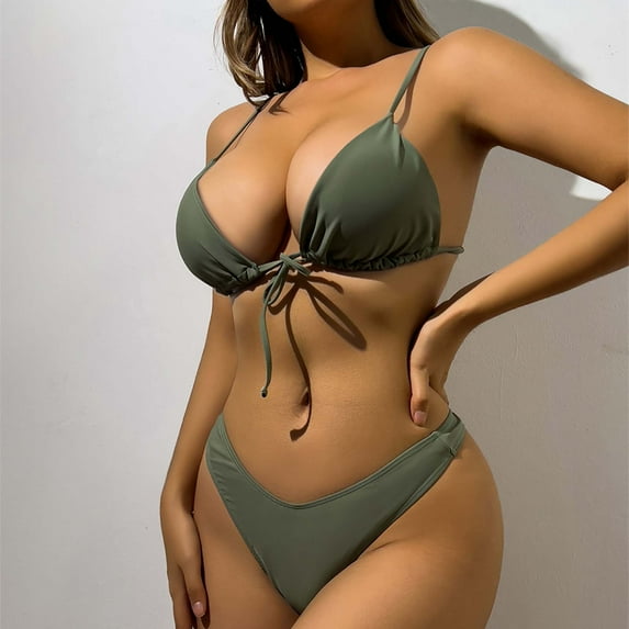 KIHOUT Womens Swimwear Plus Size Womens' Summer Solid Color Swimwear Two-piece Slim Swimsuit Bikini Straped Swimsuits