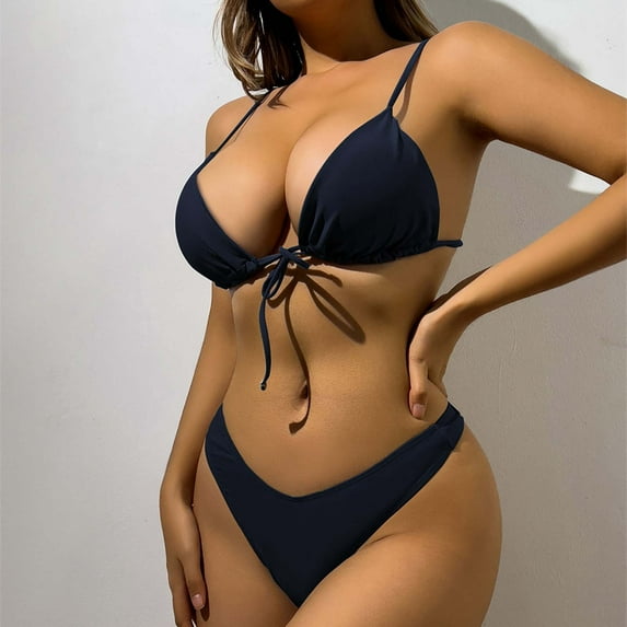 KIHOUT Womens Swimwear Plus Size Womens' Summer Solid Color Swimwear Two-piece Slim Swimsuit Bikini Straped Swimsuits Discount