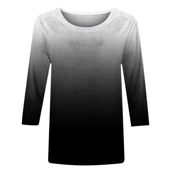 KIHOUT Womens Tops Long Sleeve Petite Loose T-shirt Casual 3/4 Sleeves Fashion Printed Blouse Round Neck Tops