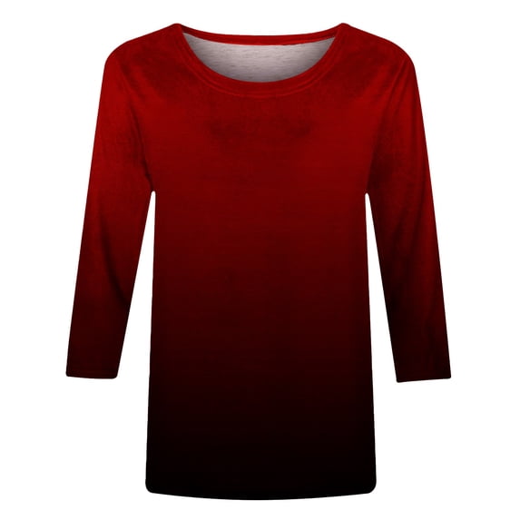 KIHOUT Womens Tops Long Sleeve Petite Loose T-shirt Casual 3/4 Sleeves Fashion Printed Blouse Round Neck Tops