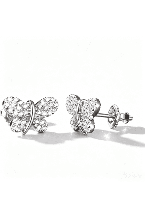 0.36 Carat Butterfly Moissanite Stud Earrings, D Color Rhodium Plated 925 Sterling Silver Hypoallergenic Gifts for Women