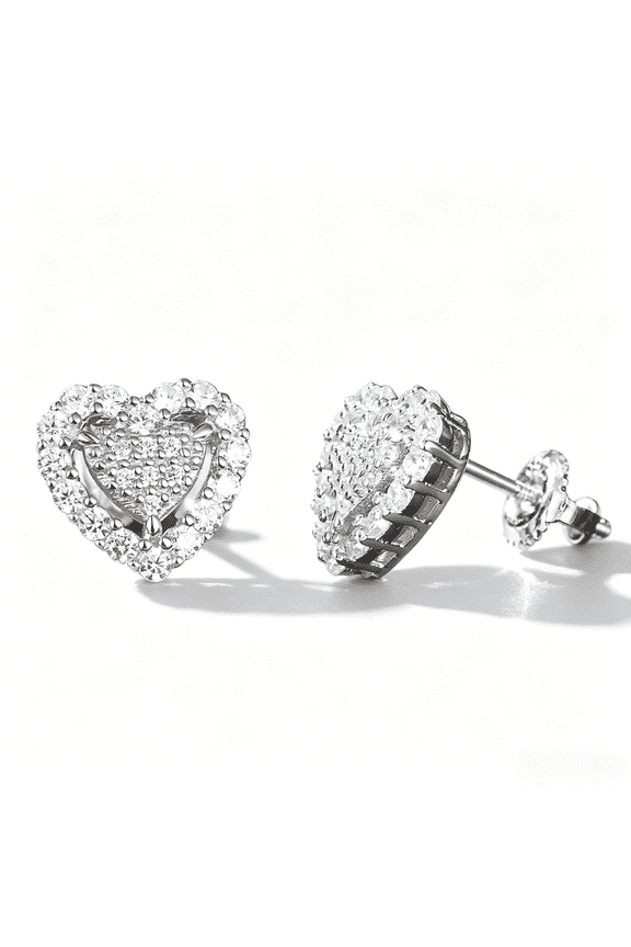 0.55 Carat Full Cluster Heart Moissanite Stud Earrings,Rhodium Plated 925 Sterling Silver Gifts for Women
