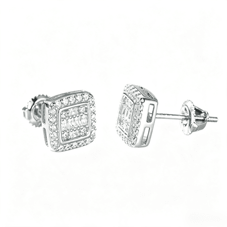 KIJ 0.72 Carat Square Moissanite Stud Earrings, D Color VVS1 Gra Certified Hypoallergenic Rhodium Plated 925 Sterling Silver Gifts for Men Women