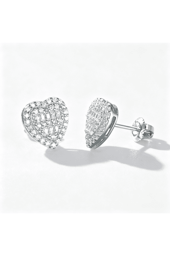 0.96 Carat Double Heart Moissanite Stud Earrings, 925 Sterling Silver Rhodium Plated Hypoallergenic VVS1 Gra Certified Gifts for Women
