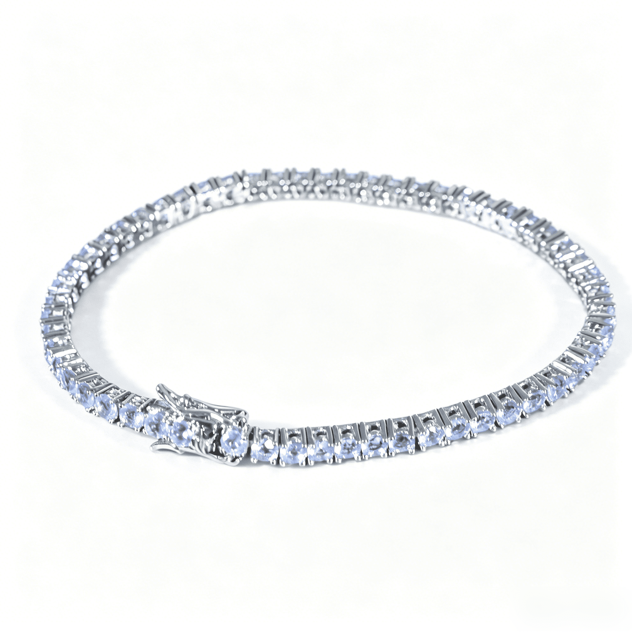 KIJ 14K White Gold Plated 3mm Round Cut Tanzanite Tennis Bracelet Jewelry Valentine's Day Gifts for Men Women