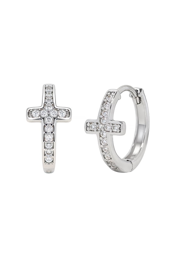 Cross Moissanite Hoop Earrings,0.15 Carat Round Cut Pave Set,Hypoallergenic Rhodium Plated 925 Sterling Silver VVS1 Gra Certified Gifts for Men Women