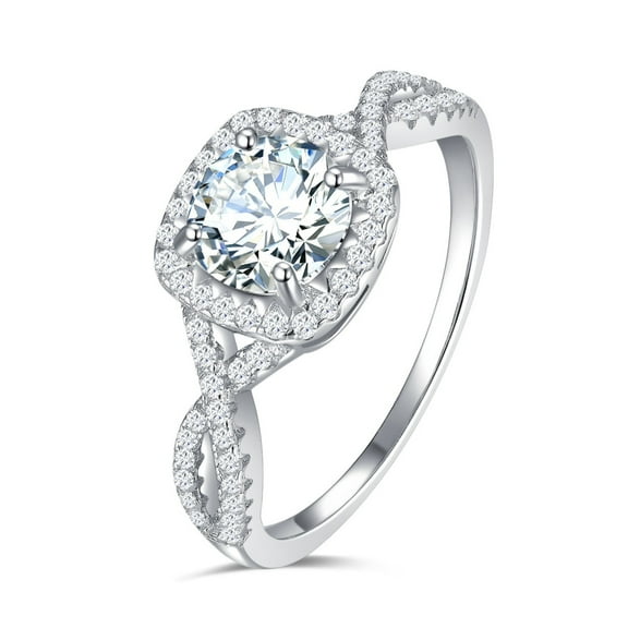 KIJ Infinity Forever Wedding Set 1 Carat Round Cut Moissanite Engagement Band Halo Ring 14K White Gold Plated for Women