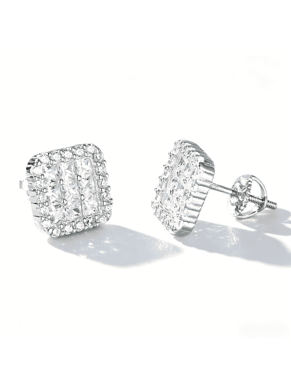 1.84 Carat Princess Cut Square Moissanite Stud Earrings,925 Sterling Silver Rhodium Plated Hypoallergenic Gra Certified Gifts for Men Women