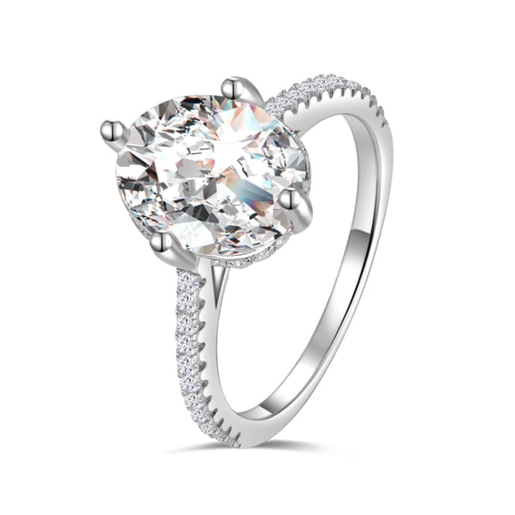 KIJ 3 Carat Oval Cut Moissanite Engagement Ring, D Color VVS1 GRA Certified Hypoallergenic 14K White Gold Plated 925 Sterling Silver Bridal Jewelry for Women