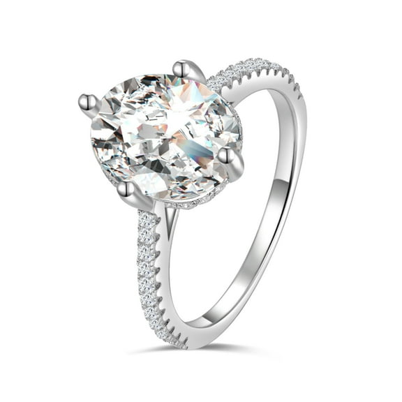 KIJ Oval Cut Moissanite Engagement Ring 3 Carat Solitaire Bridal Set 14K White Gold Plated 925 Sterling Silver Women's Jewelry