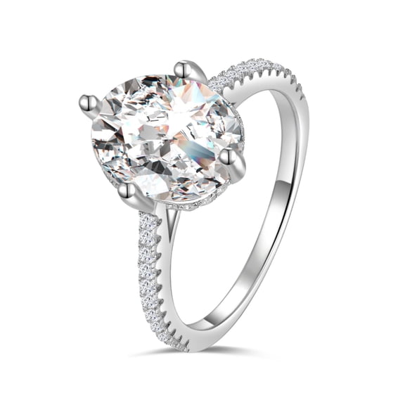 KIJ 3 Carat Oval Cut Moissanite Engagement Ring, D Color VVS1 GRA Certified Hypoallergenic 14K White Gold Plated 925 Sterling Silver Bridal Jewelry for Women