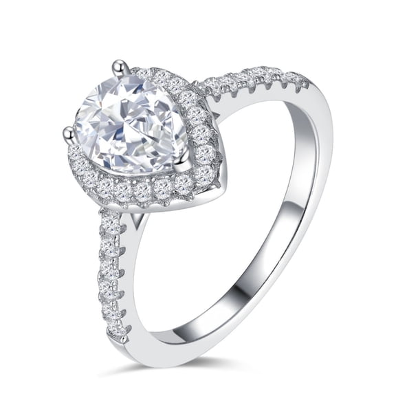 KIJ Pear Shaped Moissanite Engagement Ring 1.44 Carat Halo Bridal Set 14K White Gold Plated 925 Sterling Silver Women's Jewelry