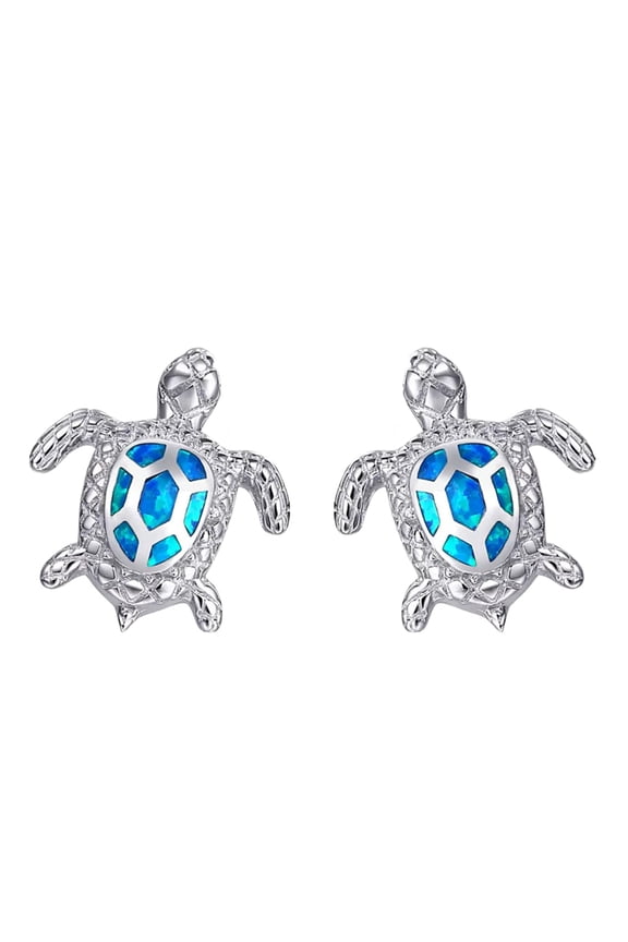 Turtle Blue Moissanite Stud Earrings, Hypoallergenic 14K White Gold Plated 925 Sterling Silver VVS1 Simulated Diamond GRA Certified Gifts for Men Women