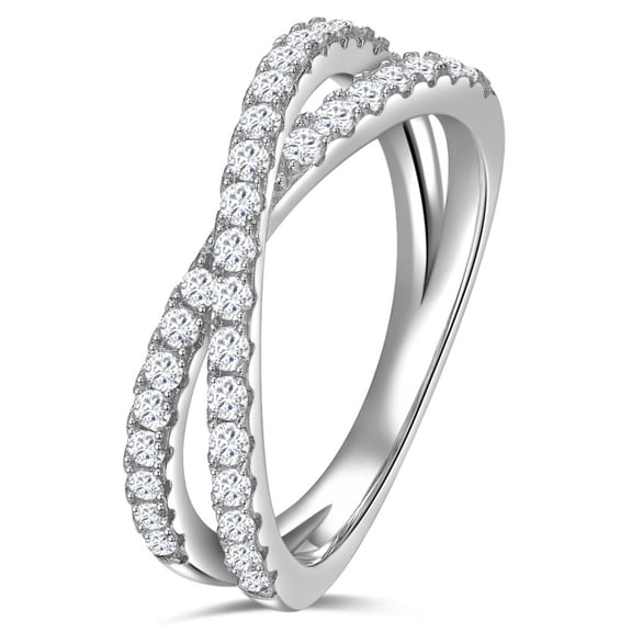 KIJ X Shaped Design Moissanite Ring,Wedding Set 0.53 Carat Round Cut Engagement and Matching Band Ring 14K White Gold Plated 925 Sterling Silver for Women