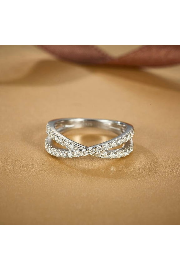 0.53 Carat Crisscross X Shaped Moissanite Ring,14K White Gold Plated 925 Sterling Silver Hypoallergenic VVS1 Gra Certified Gifts for Men Women