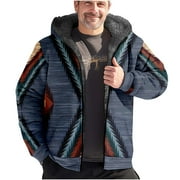 KIJBLAE 50% off Men's Western Aztec Vintage Print Sherpa Fleece Lined Jackets Casual Zipper Winter Warm Jacket Coats Winter Hoodies Dark Blue XXXXXXL
