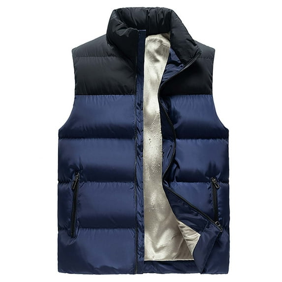 KIJBLAE 50% off Mens Puffer Vest Winter Down Coats Vest Stand Collared Zipper Sleeveless Jacket Vest with Pockets Dark Blue XXL