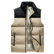 KIJBLAE 50% off Mens Puffer Vest Winter Down Coats Vest Stand Collared Zipper Sleeveless Jacket Vest with Pockets Khaki XL