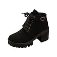 thumbnail image 1 of KIJBLAE British Front Lace Up Side Zipper Round Toe Slip On Chunky High Heel Ankle Boots for Women, Solid Soft Suede Fall Casual Footwear Black 37, 1 of 9